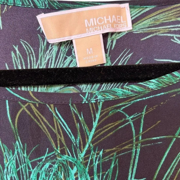 MICHAEL Michael Kors Peacock Print Blouse Ruched Waist Strappy Arms Size Medium - Picture 3 of 9